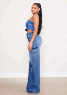 Pearl Adorned Denim Cargo Jeans JEANS Epicplacess   