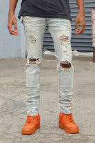 Paint Splatter Men's Distressed Denim Jeans jeans Epicplacess Blue 34 