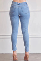 Rhinestone Curvy Stretch Skinny Jeans - Light Blue Wash JEANS Epicplacess   