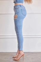 Rhinestone Curvy Stretch Skinny Jeans - Light Blue Wash JEANS Epicplacess XS Blue 