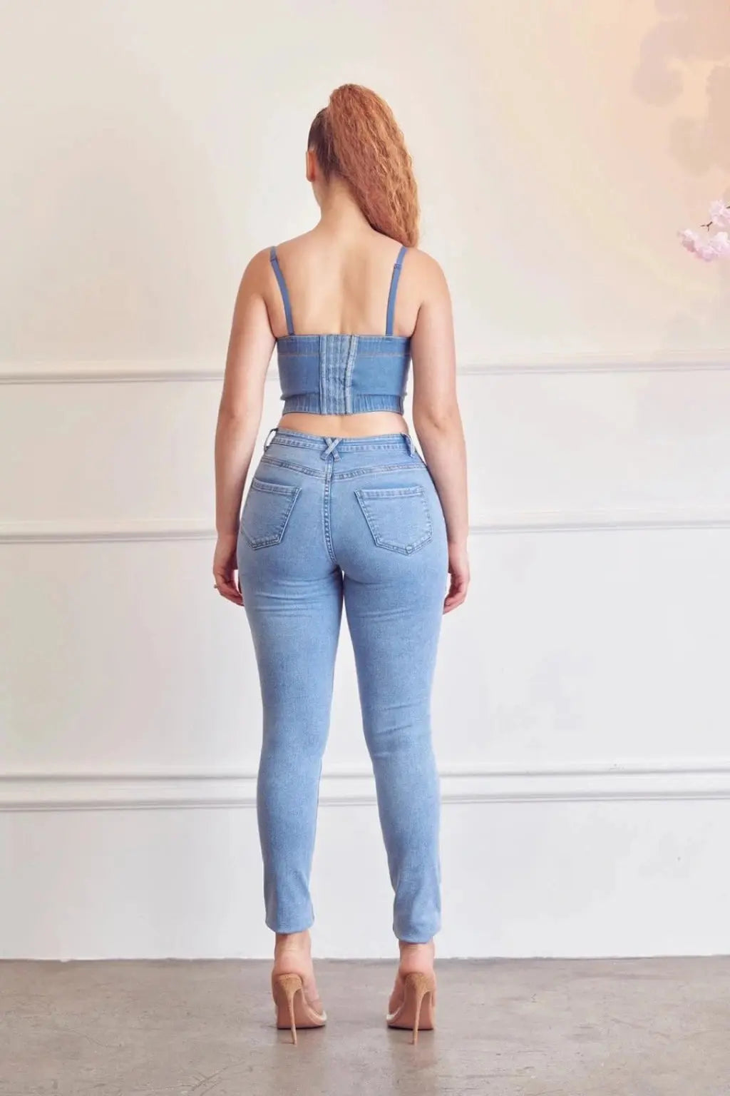 Rhinestone Curvy Stretch Skinny Jeans - Light Blue Wash JEANS Epicplacess   