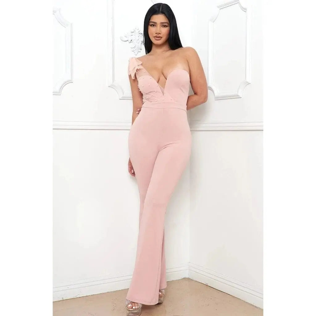 Big Hit Mesh One Shoulder Jumpsuits-Pink jumpsuits Epicplacess S Pink 