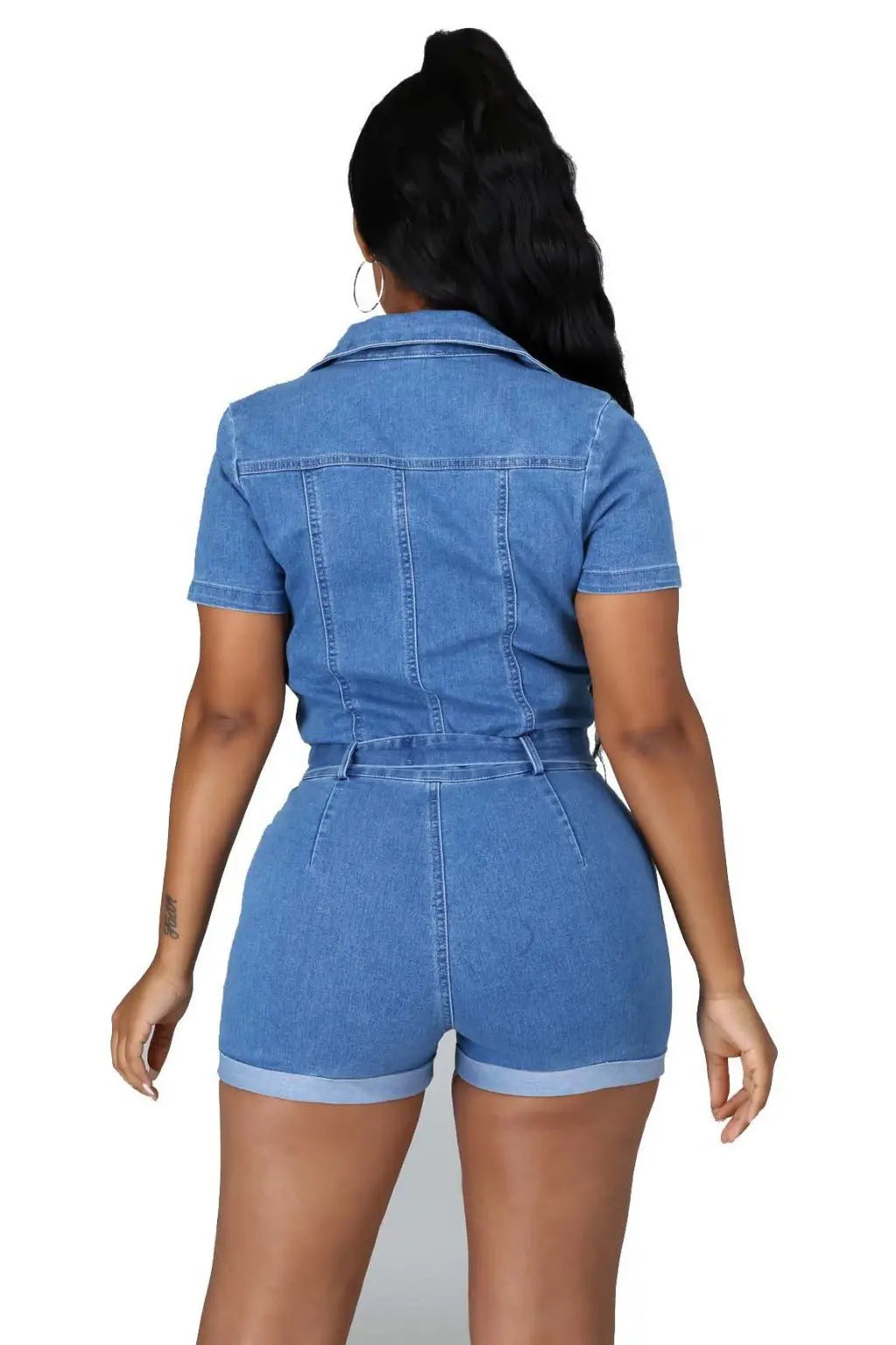 Serina Bow Denim Romper - Blue ROMPER Epicplacess   