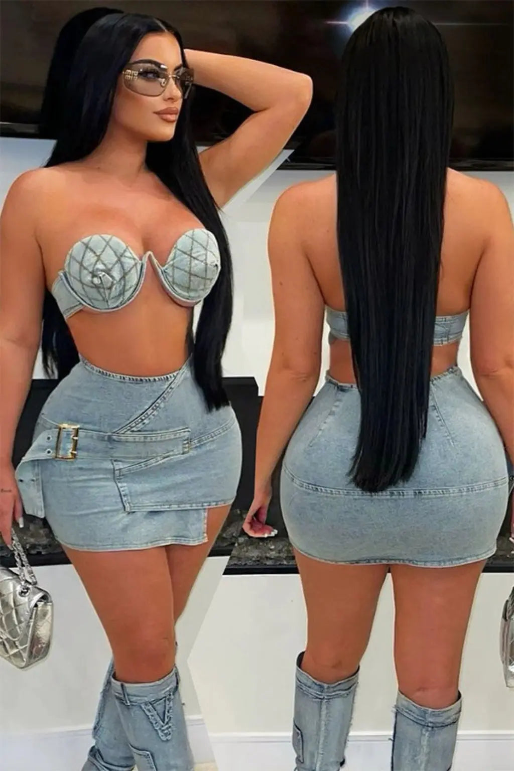 Darian Can’t be me skirt set denim - Epicplacess