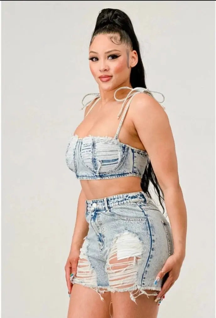 Distressed Urban Denim Short Set Sets Epicplacess   