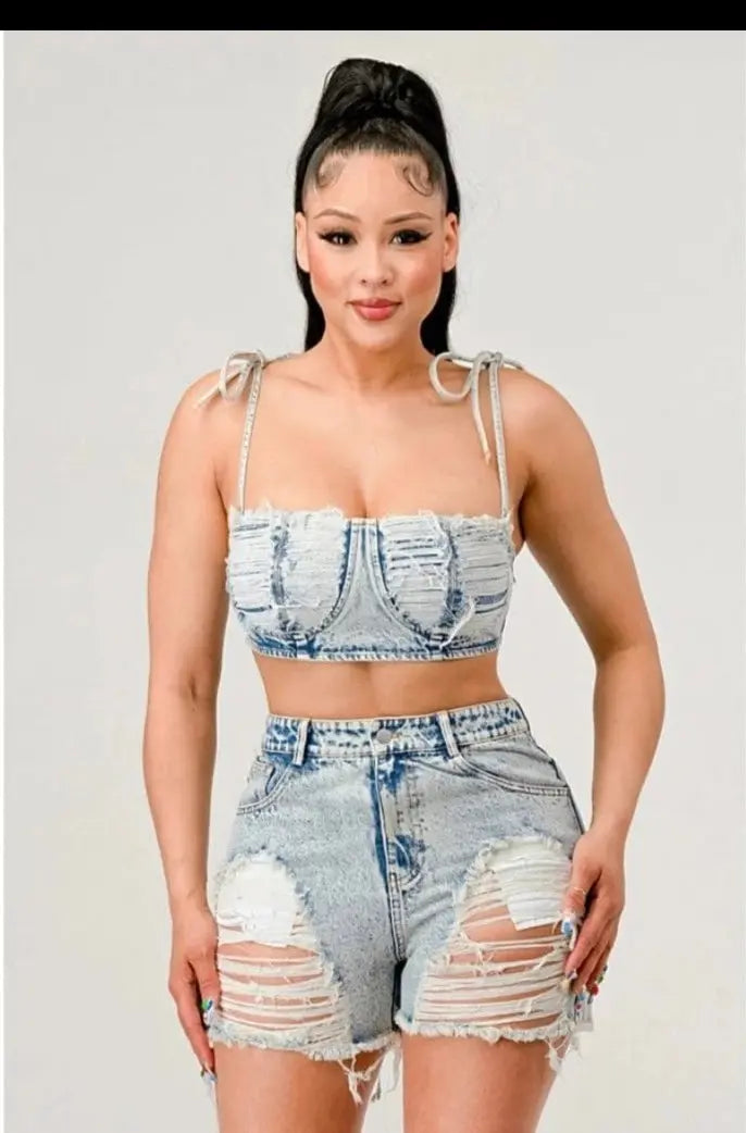 Distressed Urban Denim Short Set Sets Epicplacess   