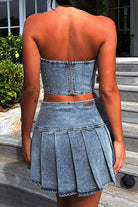 Pleated Women's Denim Skirt Set Sets Epicplacess   