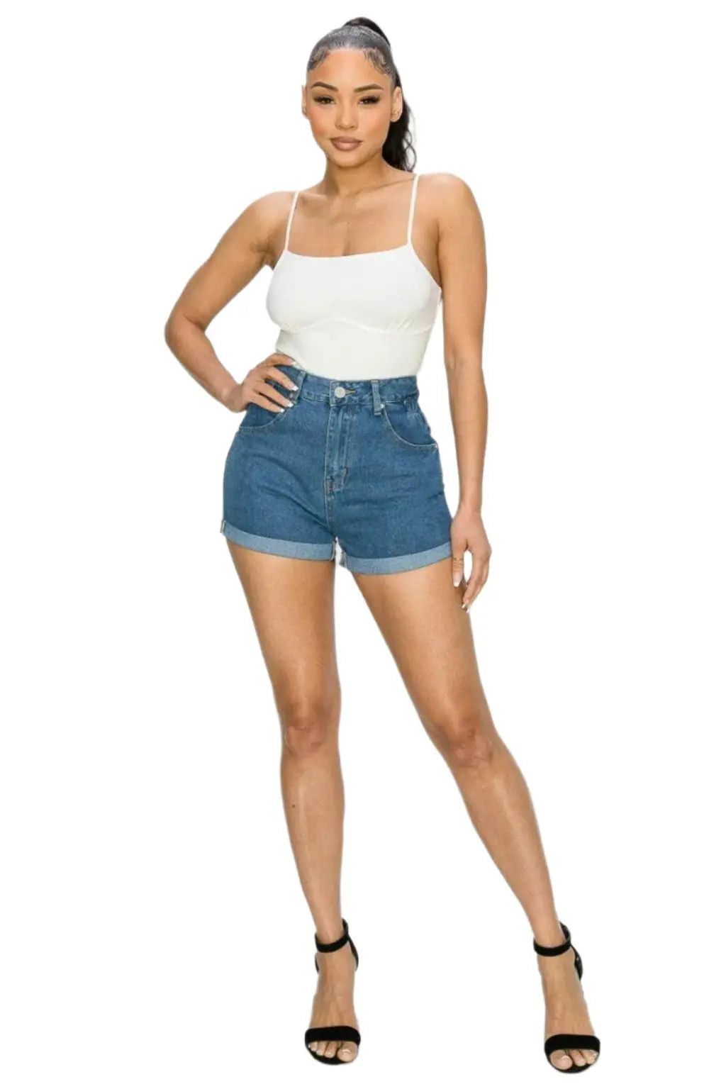Bring High Waist Rolled Hem Denim Shorts Shorts Epicplacess   
