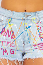 Chapter Splatter Letter Denim Short Set-Blue Shorts Epicplacess   