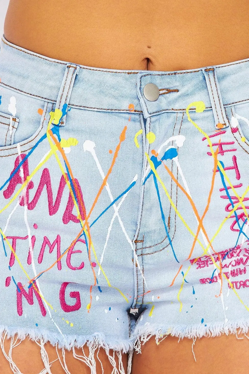 Chapter Splatter Letter Denim Short Set-Blue Shorts Epicplacess   