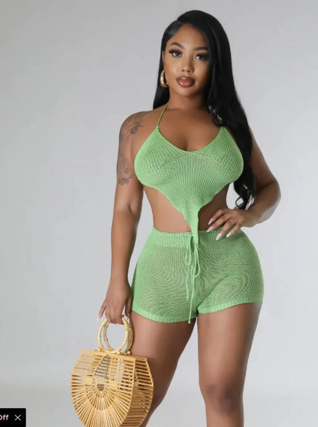 Asymmetric Knit Shorts Sets-Green Shorts Epicplacess   