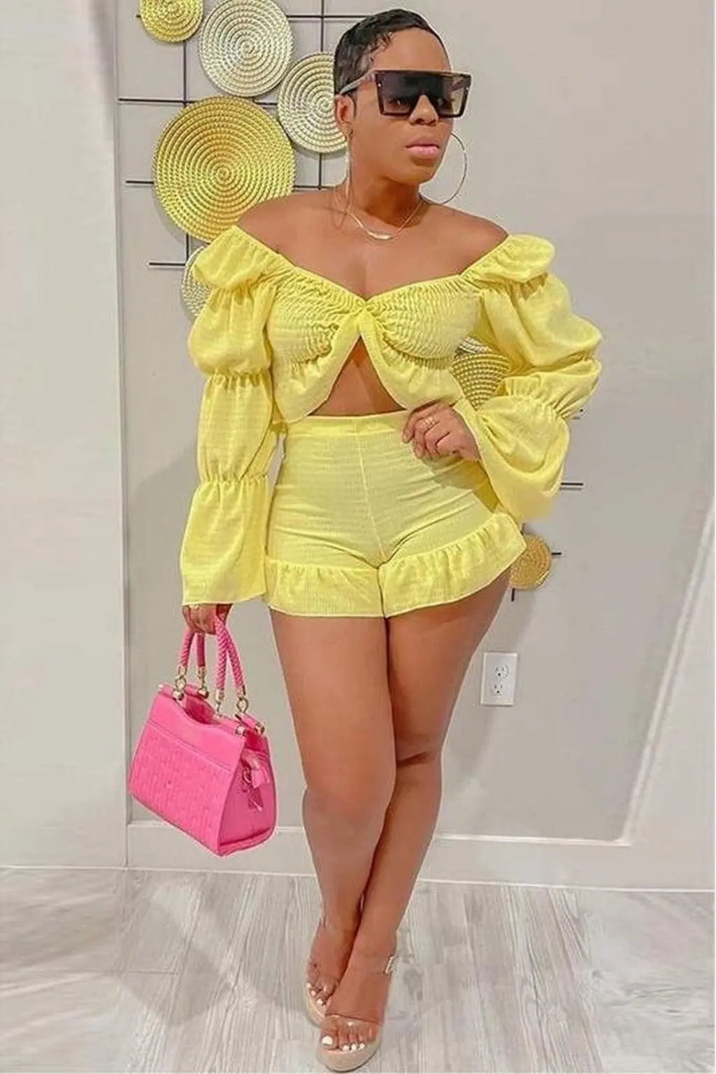 Mollie Ruffle Short Set - Yellow Shorts Epicplacess S Yellow 
