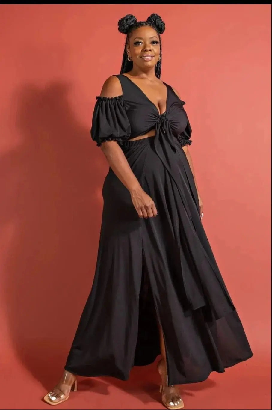 Natalia Surplice Maxi Skirt Sets - Balck SKIRT Epicplacess   