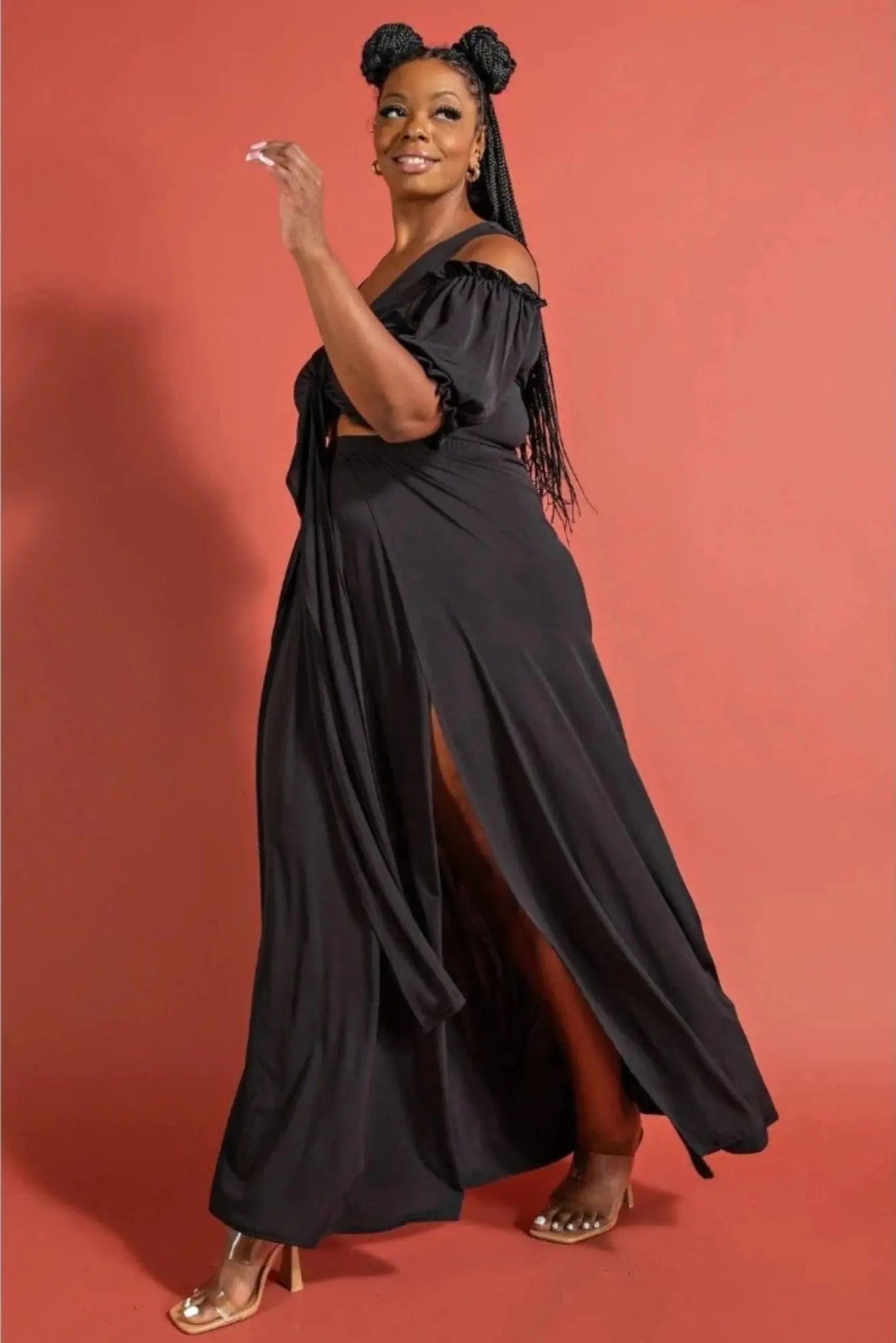 Natalia Surplice Maxi Skirt Sets - Balck SKIRT Epicplacess   