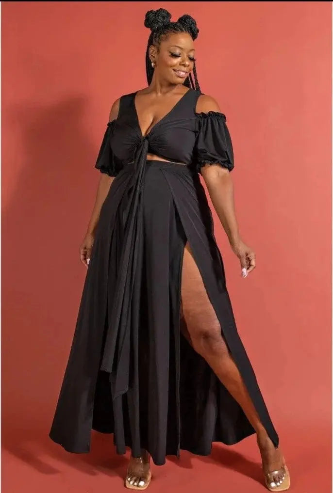 Natalia Surplice Maxi Skirt Sets - Balck SKIRT Epicplacess 1X Black 