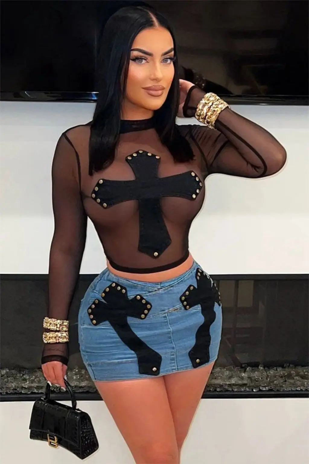 Melody Denim Micro Mini Skirt Set - Blue Wash skirt Epicplacess   
