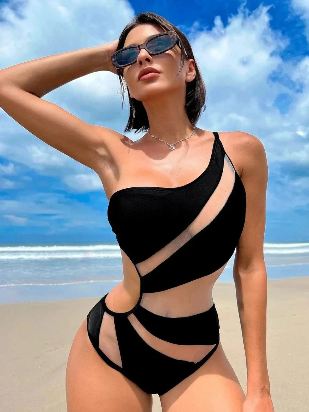Hideout Cutout Mesh One Piece Swimsuit - Black Swimsuit Epicplacess M Black 