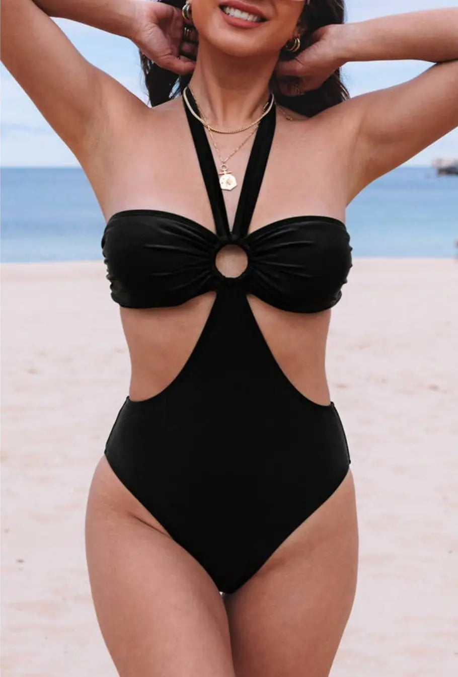 Halter Ruched Cut Out Swimsuit Swimsuit Epicplacess   