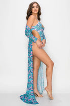 Tropical Print Bodysuit SET-Blue Swimsuit Epicplacess   