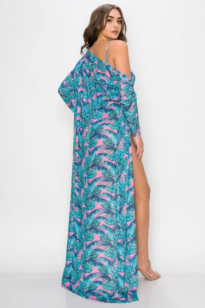 Tropical Print Bodysuit SET-Blue Swimsuit Epicplacess   