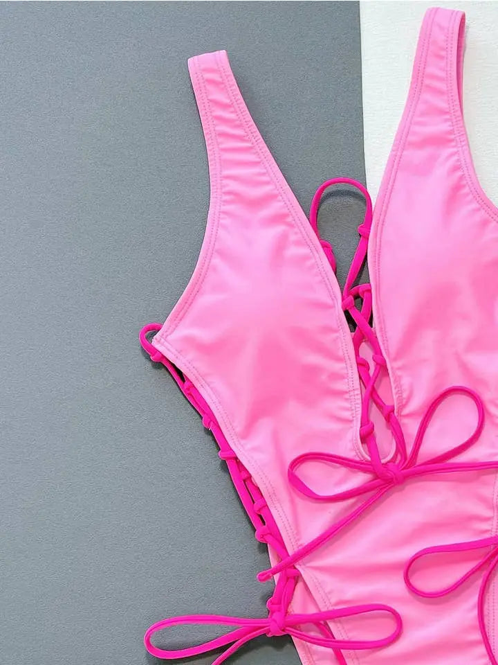 Lace-Up One-Piece Swimsuit Swimwear Epicplacess   