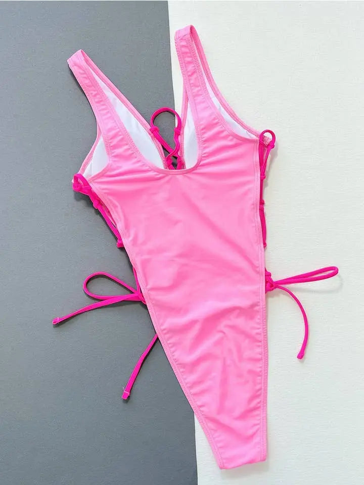 Lace-Up One-Piece Swimsuit Swimwear Epicplacess   