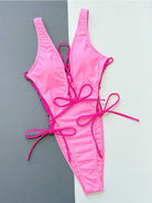 Lace-Up One-Piece Swimsuit Swimwear Epicplacess L Fuchsia Pink 
