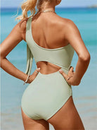 Knotted One Shoulder Swimsuit Swimwear Epicplacess L Laurel Green 