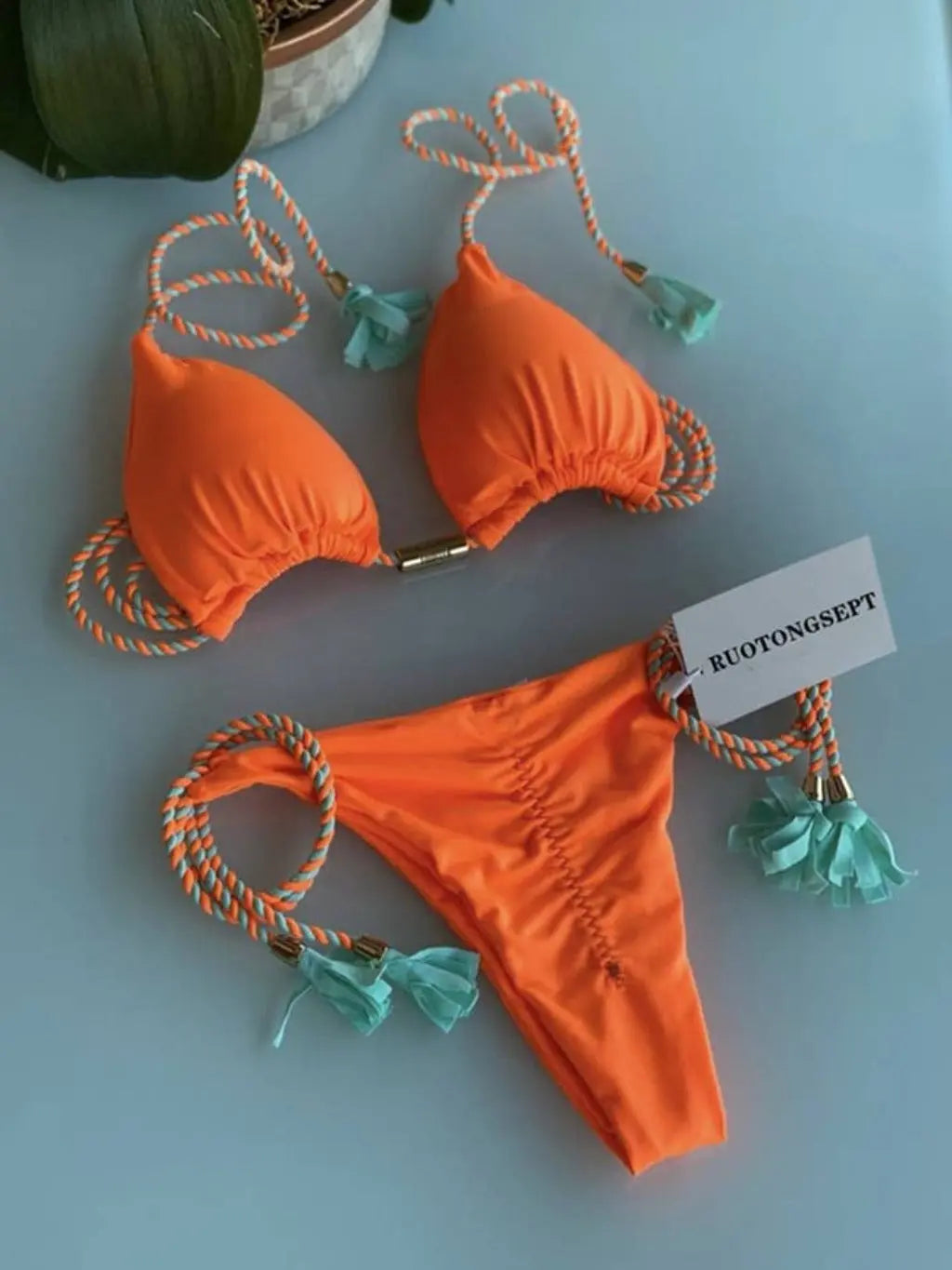 Rope Ties 2 Piece Bikini Swimsuit Swimwear Epicplacess L Orange 