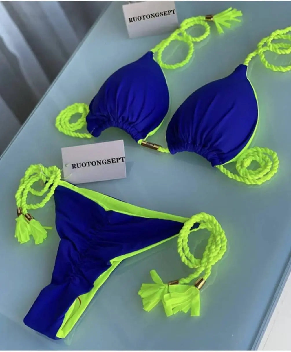 Rope Ties 2 Piece Bikini Swimsuit Swimwear Epicplacess S Blue 