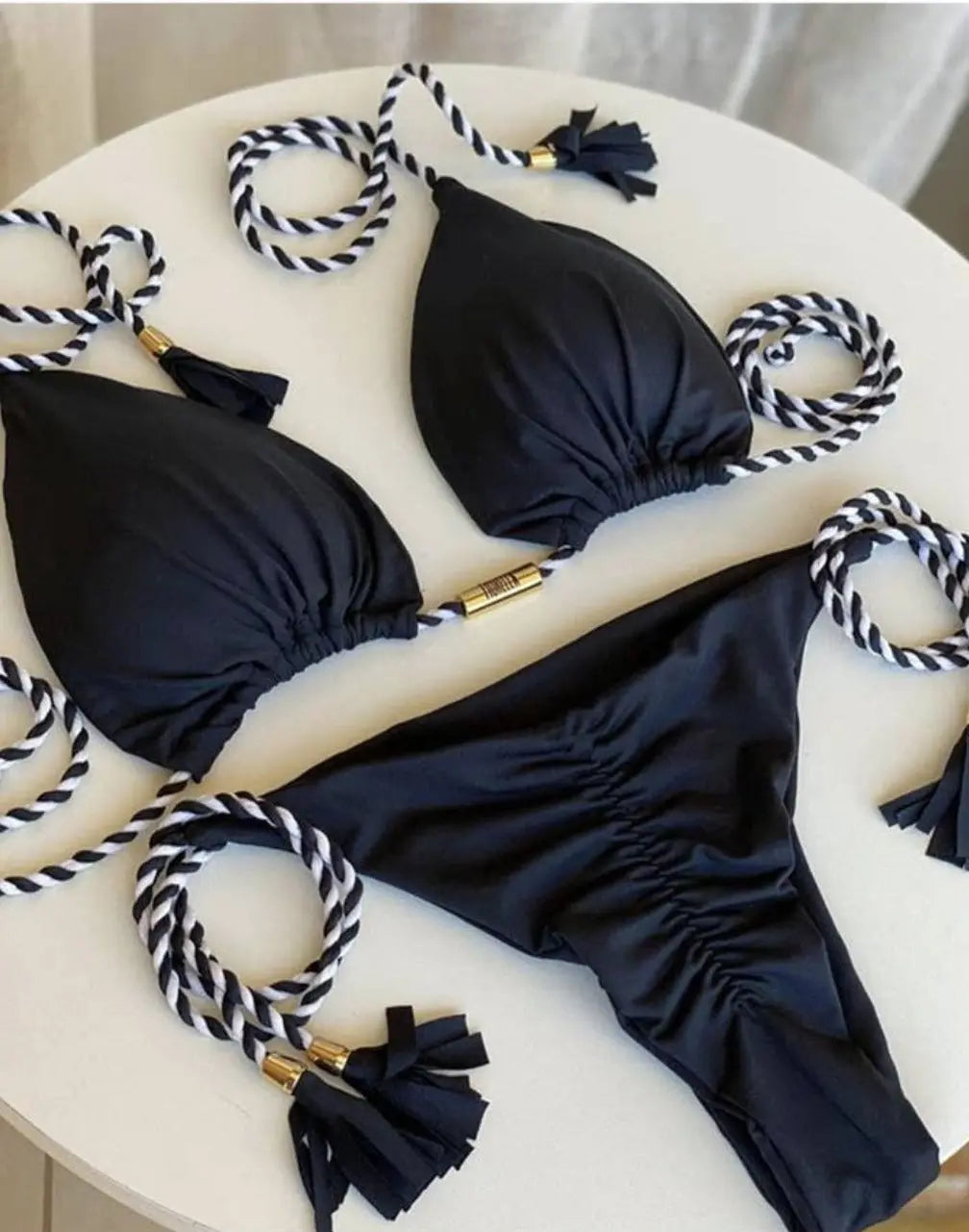 Rope Ties 2 Piece Bikini Swimsuit Swimwear Epicplacess S Black 