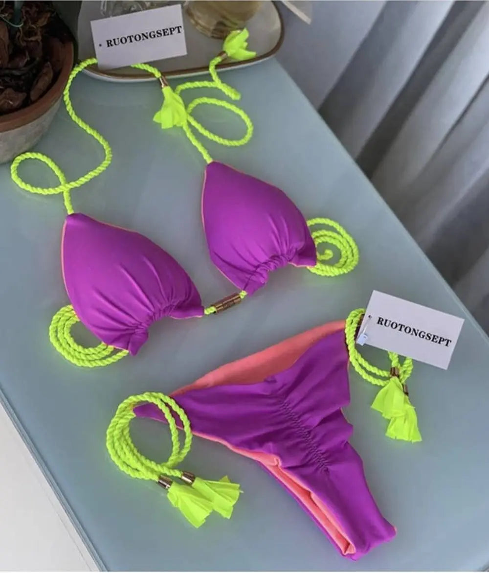 Rope Ties 2 Piece Bikini Swimsuit Swimwear Epicplacess   