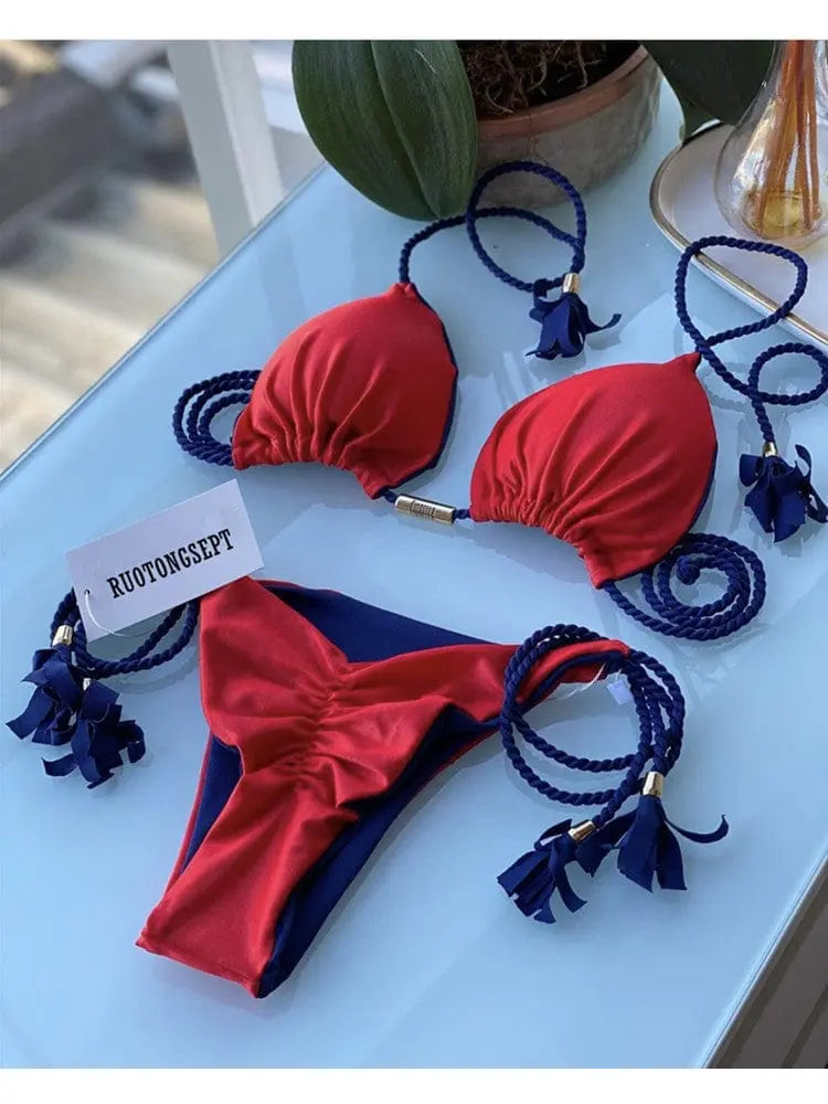 Rope Ties 2 Piece Bikini Swimsuit Swimwear Epicplacess   