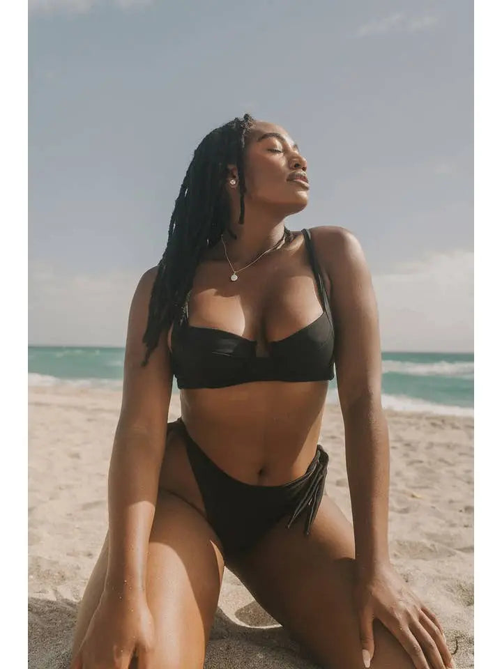 Underwire Bikini Top - Black Rib Swimwear Epicplacess   