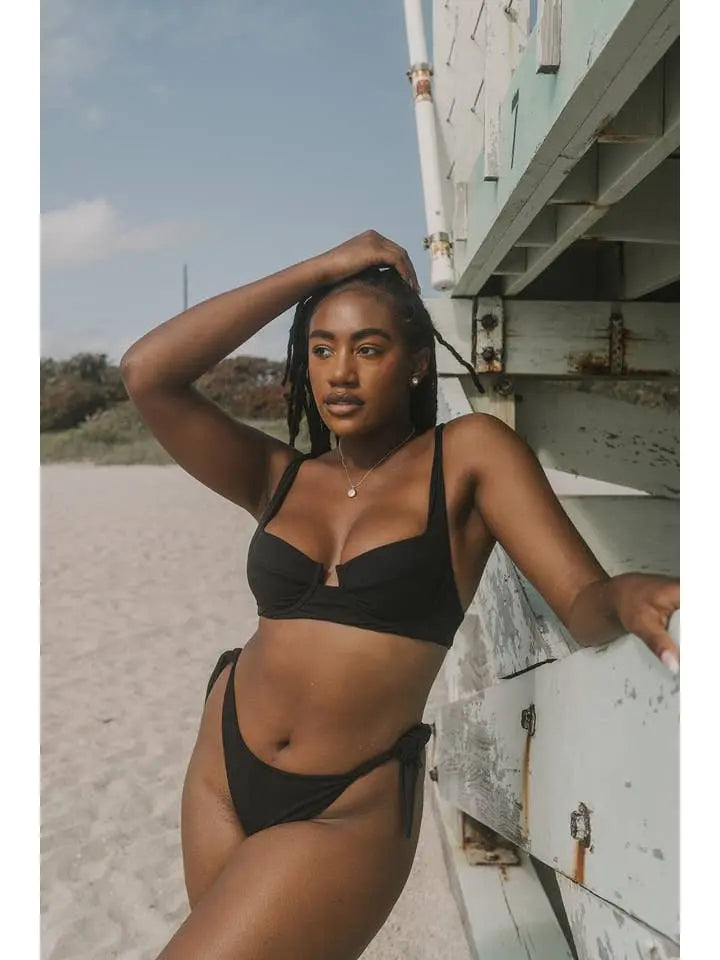 Underwire Bikini Top - Black Rib Swimwear Epicplacess   