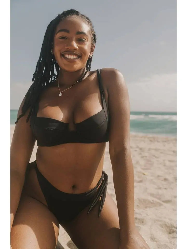 Underwire Bikini Top - Black Rib Swimwear Epicplacess   