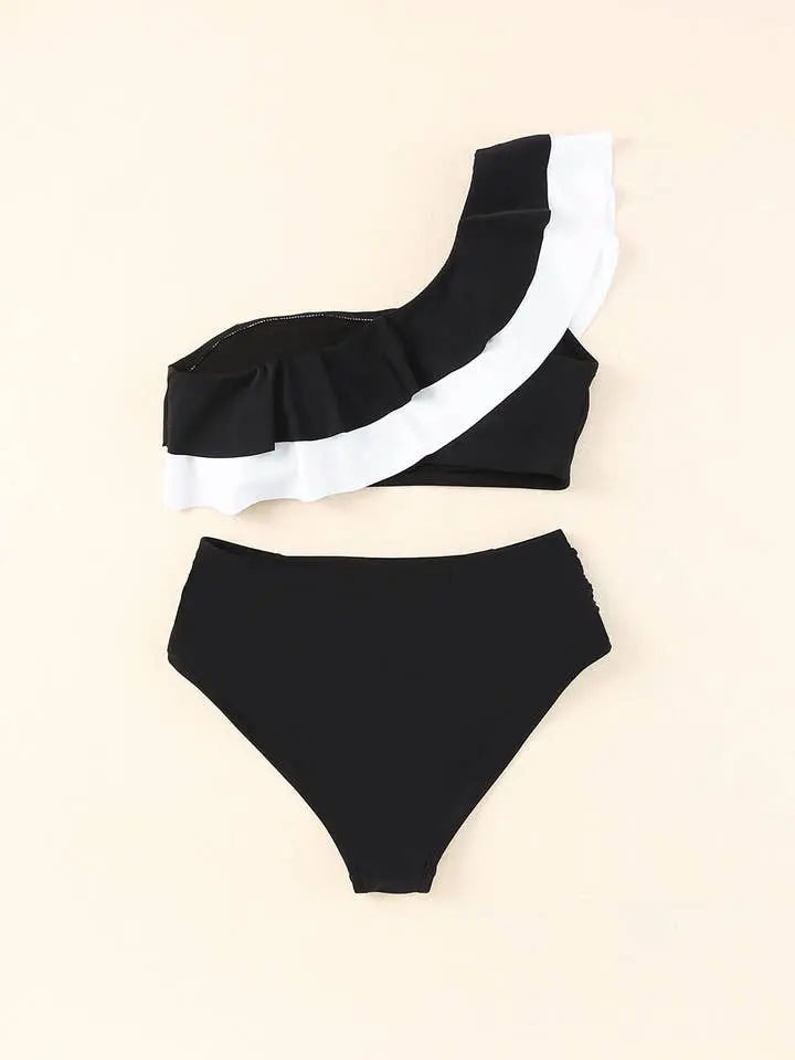Ruche One Shoulder Bikini Swimwear Epicplacess Medium Black 
