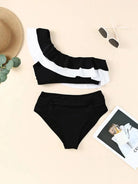 Ruche One Shoulder Bikini Swimwear Epicplacess Small Black 
