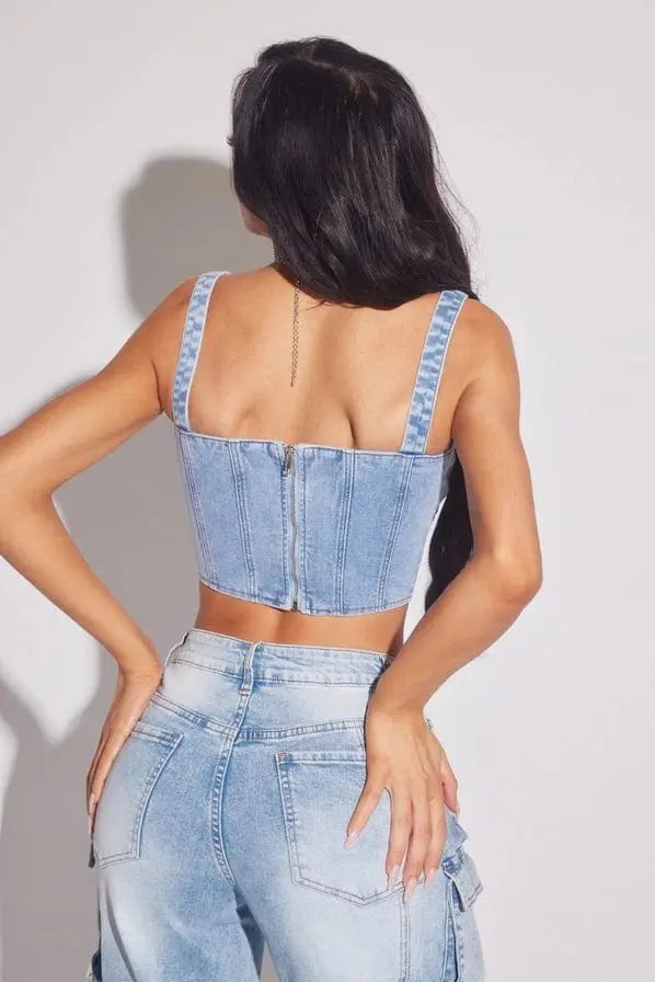 Rebellious Denim Bustier Crop Top TOP Epicplacess   