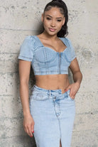 Vintage Puff Sleeve Bustier Denim Tops tops Epicplacess Blue S 
