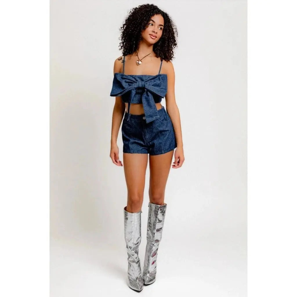 Miss My Baby Bow Denim Crop Top tops Epicplacess   