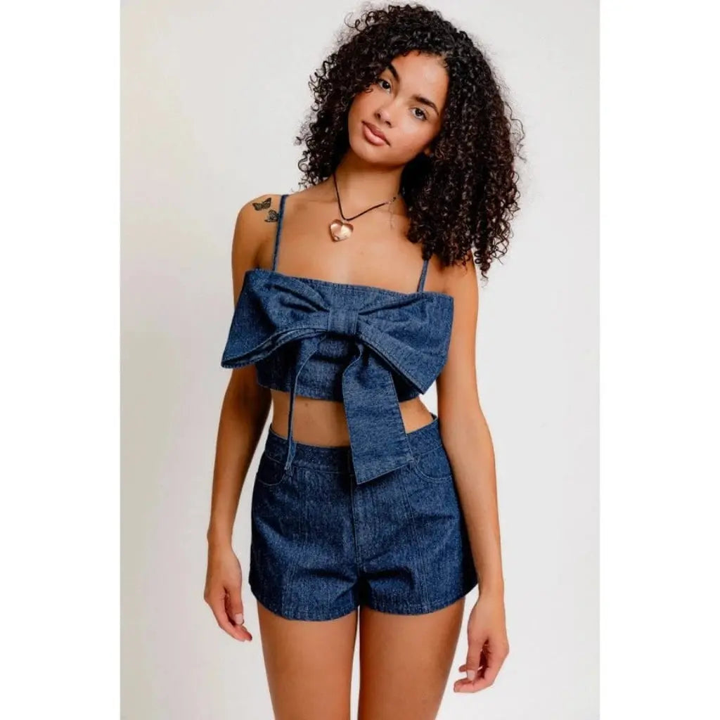 Miss My Baby Bow Denim Crop Top tops Epicplacess   