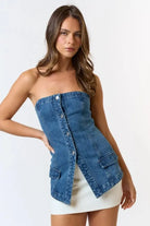 Blushing Women's Button Down Denim Top tops Epicplacess S Blue 